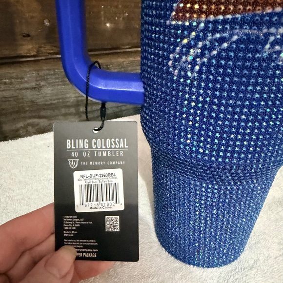 Blinged Fabulous Blue Buffalo Bills NFL Travel Mug with Handle - Picture 2 of 5